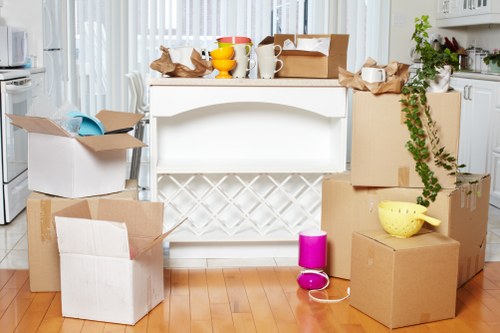 Moving boxes and furniture prepared for storage in Docklands