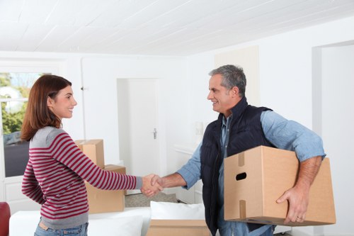 Office clearance in a Docklands commercial building with packing boxes