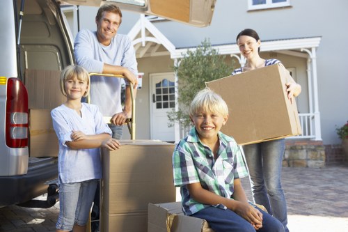 Local man and van team handling residential moving boxes in Docklands