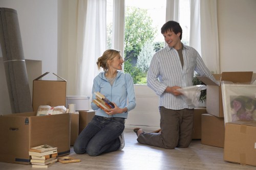 Packed furniture ready for transport during a Docklands removal service