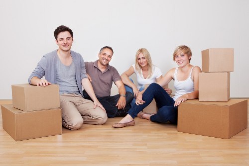 Packed office furniture and equipment ready for transport