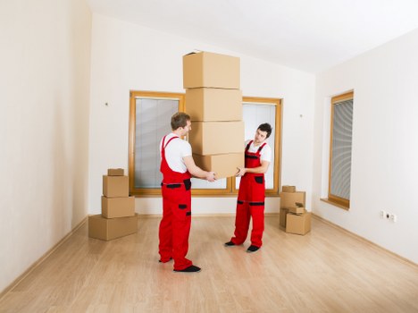 Commercial office relocation process with labelled boxes